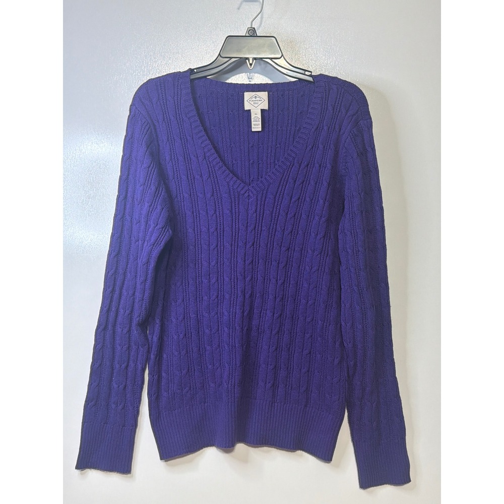 St. John's Bay Women XL V-Neck Cable Knit Sweater Melrose Purple New